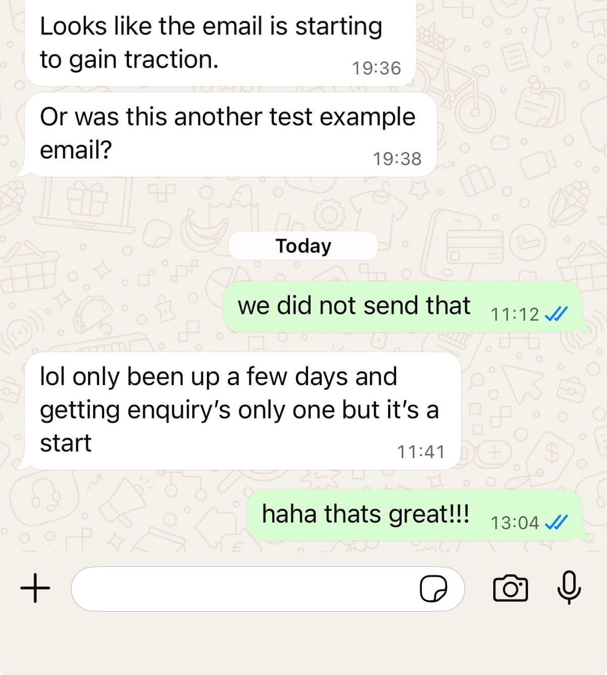 Client message: getting enquiries, it's a start