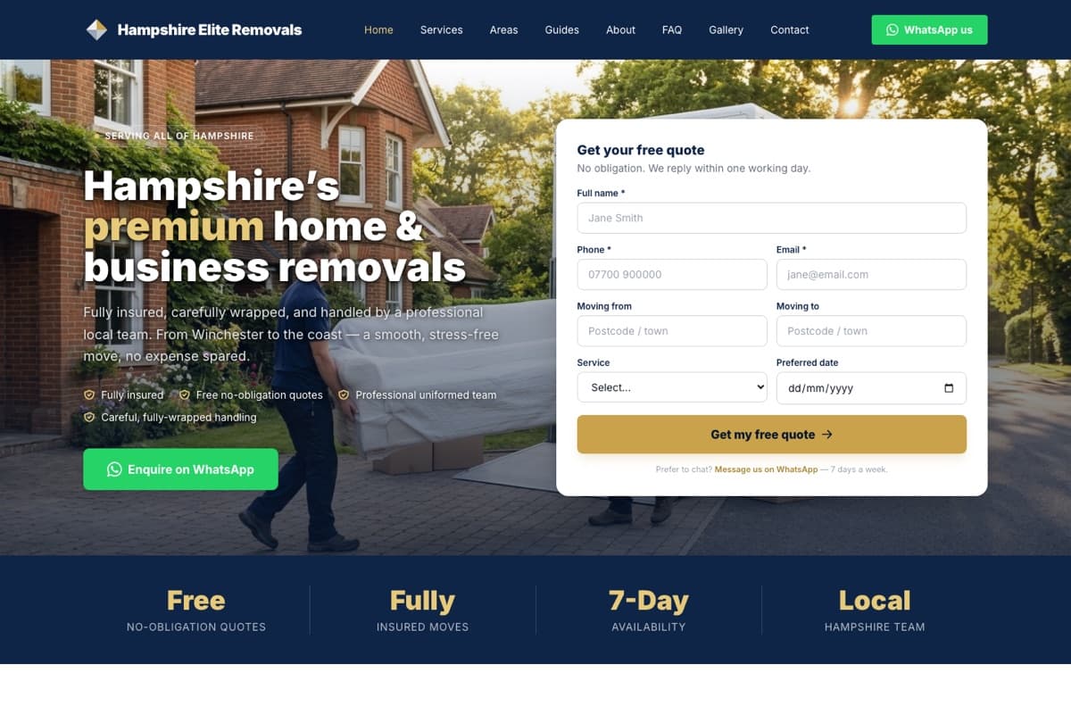 Hampshire Elite Removals website